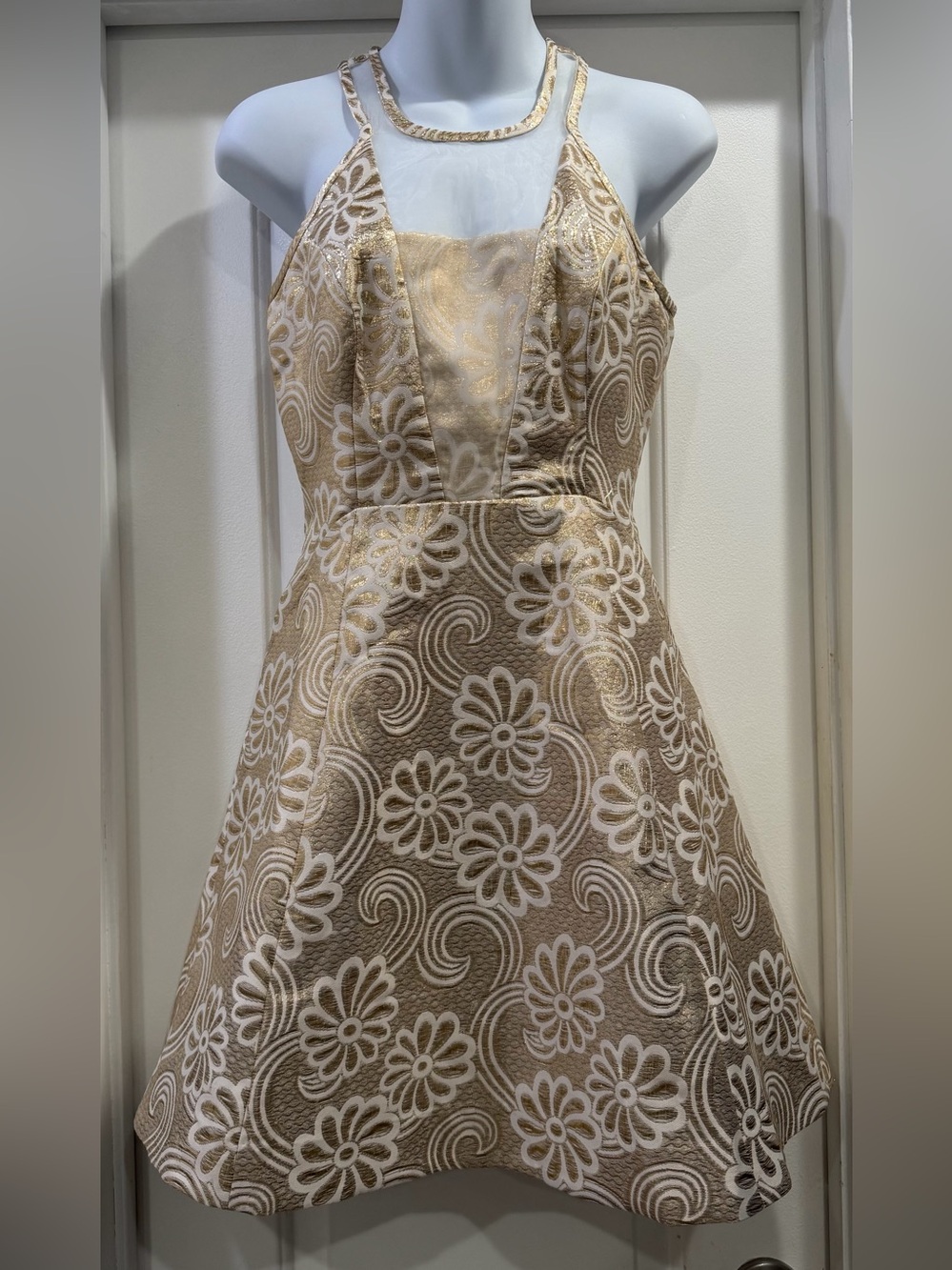 Lilly Pulitzer Gold Metallic Elsie Dress Flower Pique Jacquard Size 0